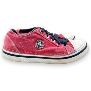 CROCS HOVER SNEAK lace up KIDS Size J2 Red Canvas Shoes
